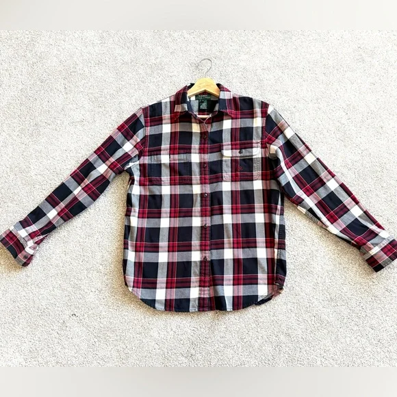 Lauren Ralph Lauren Red Black Checkered Button Down Country Shirt Preppy Holiday - Picture 2 of 8